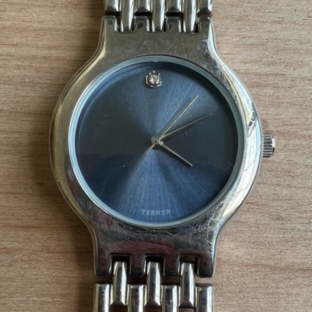 Bijou terner men’s silver tone diamond museum style mens watch NEW BATTERY